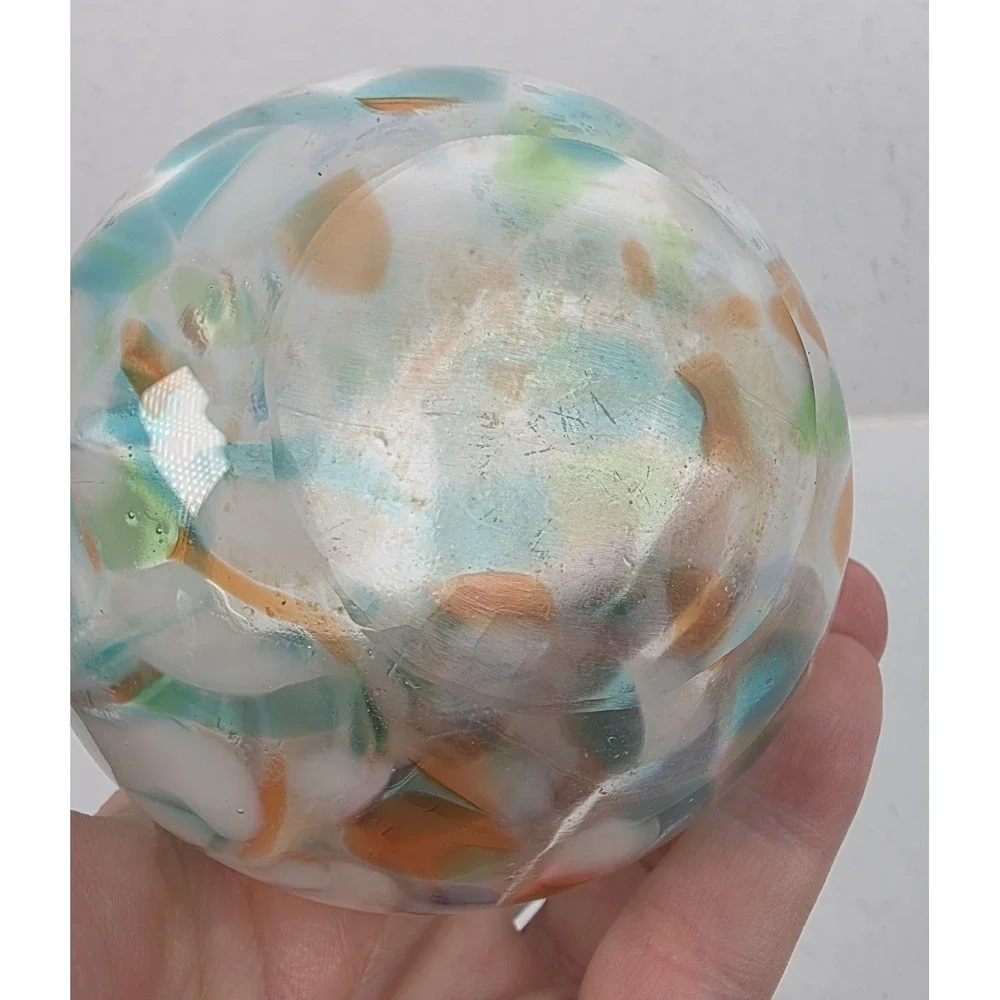 Vintage Hand Blown Murano Style Confetti Ruffled‎ Fluted Vase 4.5
